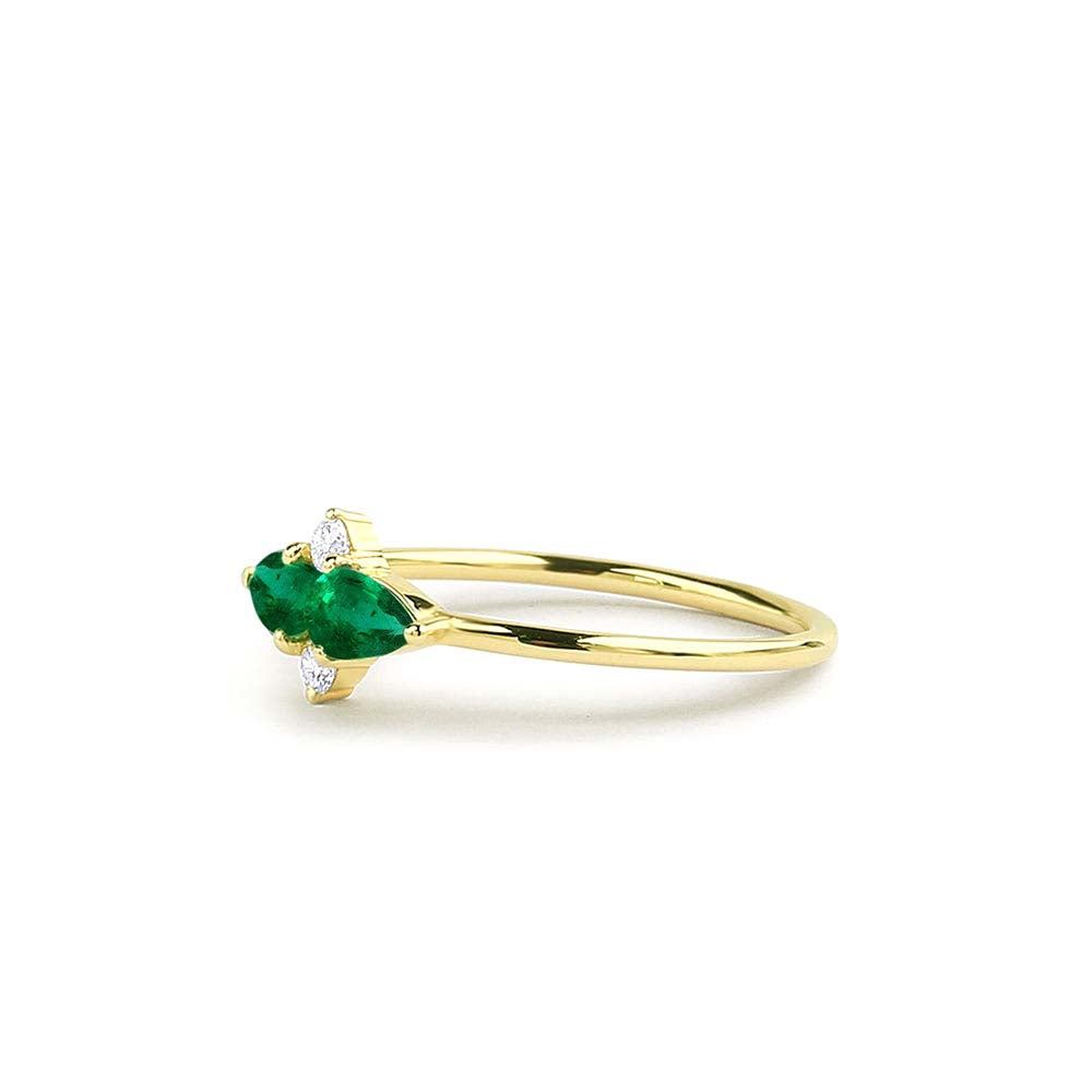 14K Gold Pear Shape Emerald and Diamond Cluster Ring - view 2