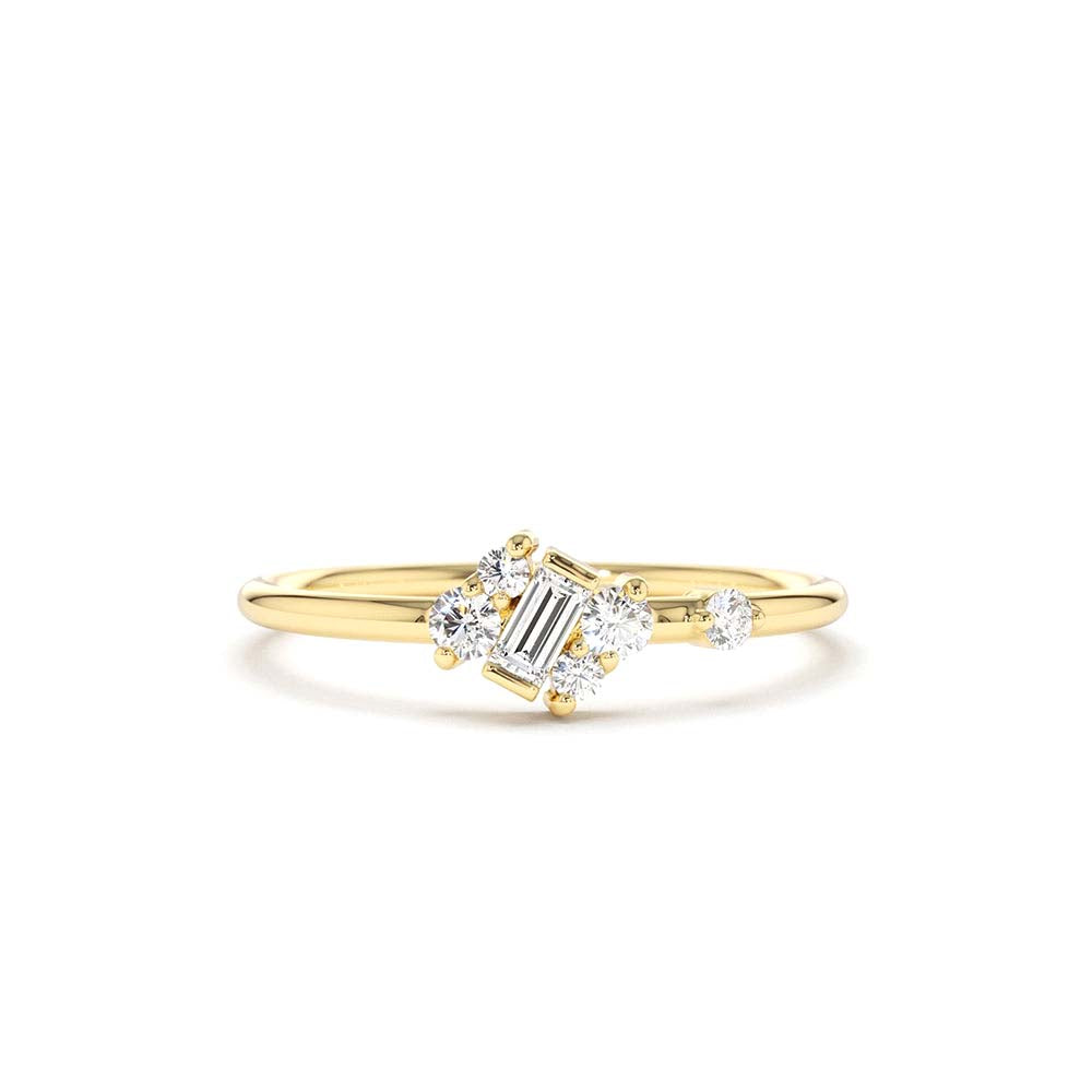 14K Gold Slanted Baguette and Round Diamond Ring by Orlina Fine