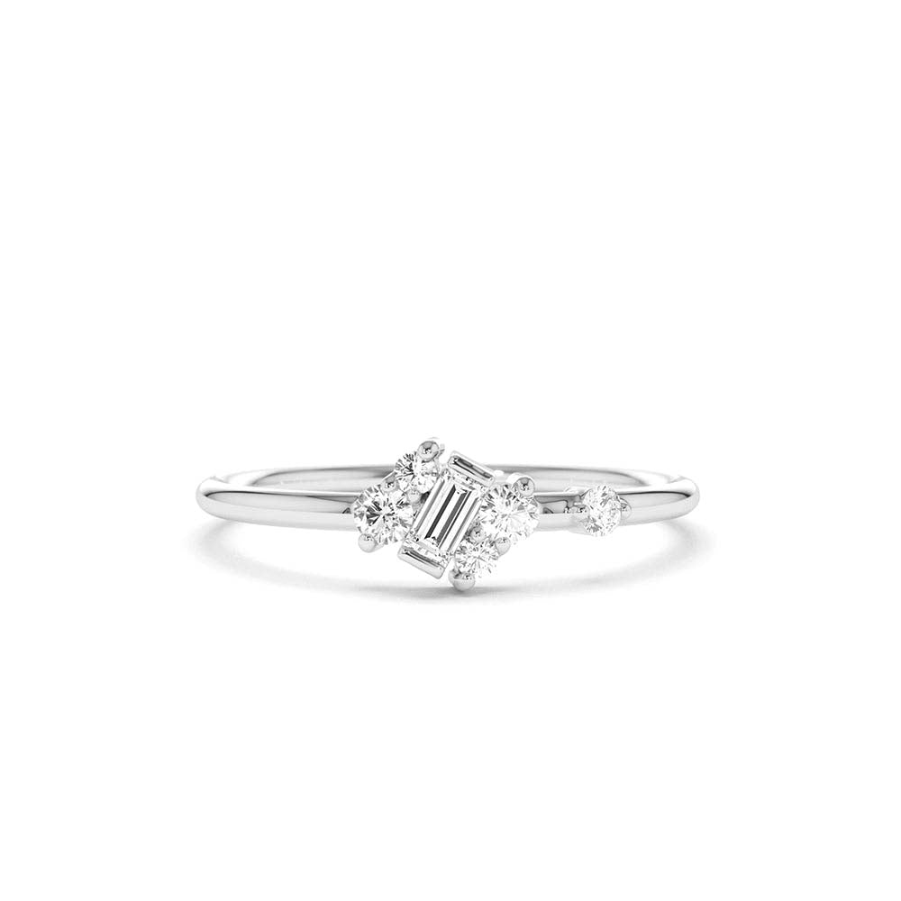 14K Gold Slanted Baguette and Round Diamond Ring - view 3