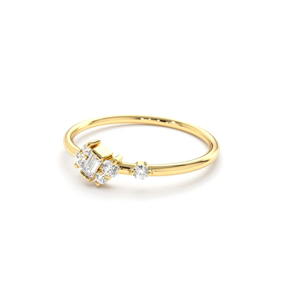 14K Gold Slanted Baguette and Round Diamond Ring - view 5