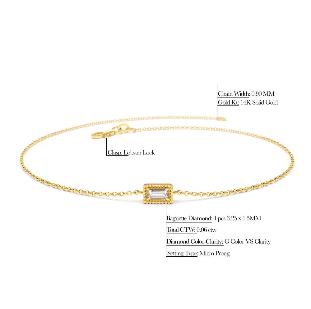 14K Gold Dainty Baguette Diamond Bracelet - view 4