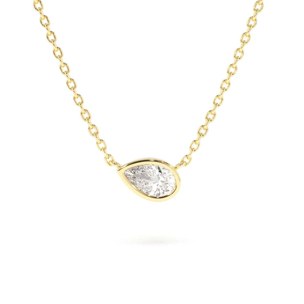 14K Gold Horizontal Pear Shape Diamond Solitaire Necklace by Orlina Fine