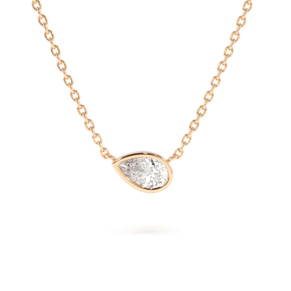 14K Gold Horizontal Pear Shape Diamond Solitaire Necklace - view 2