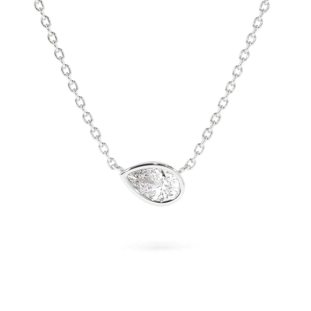 14K Gold Horizontal Pear Shape Diamond Solitaire Necklace - view 3