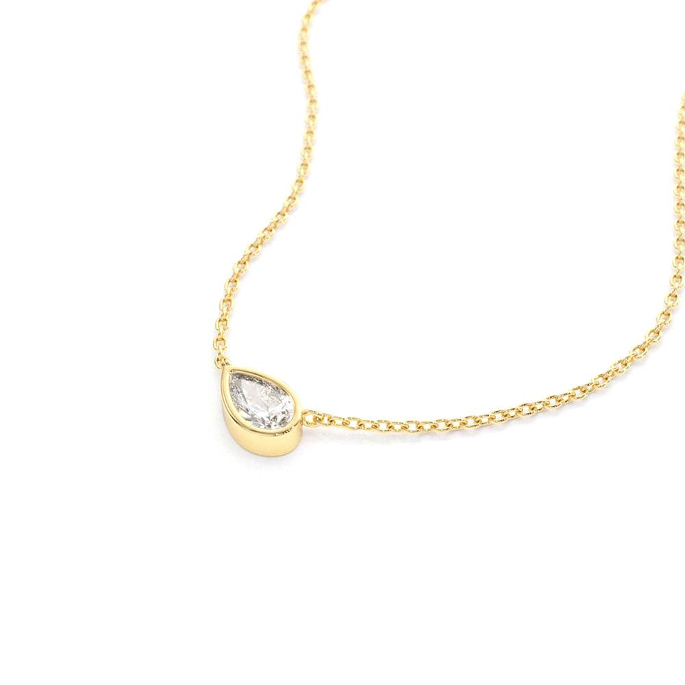 14K Gold Horizontal Pear Shape Diamond Solitaire Necklace - view 4