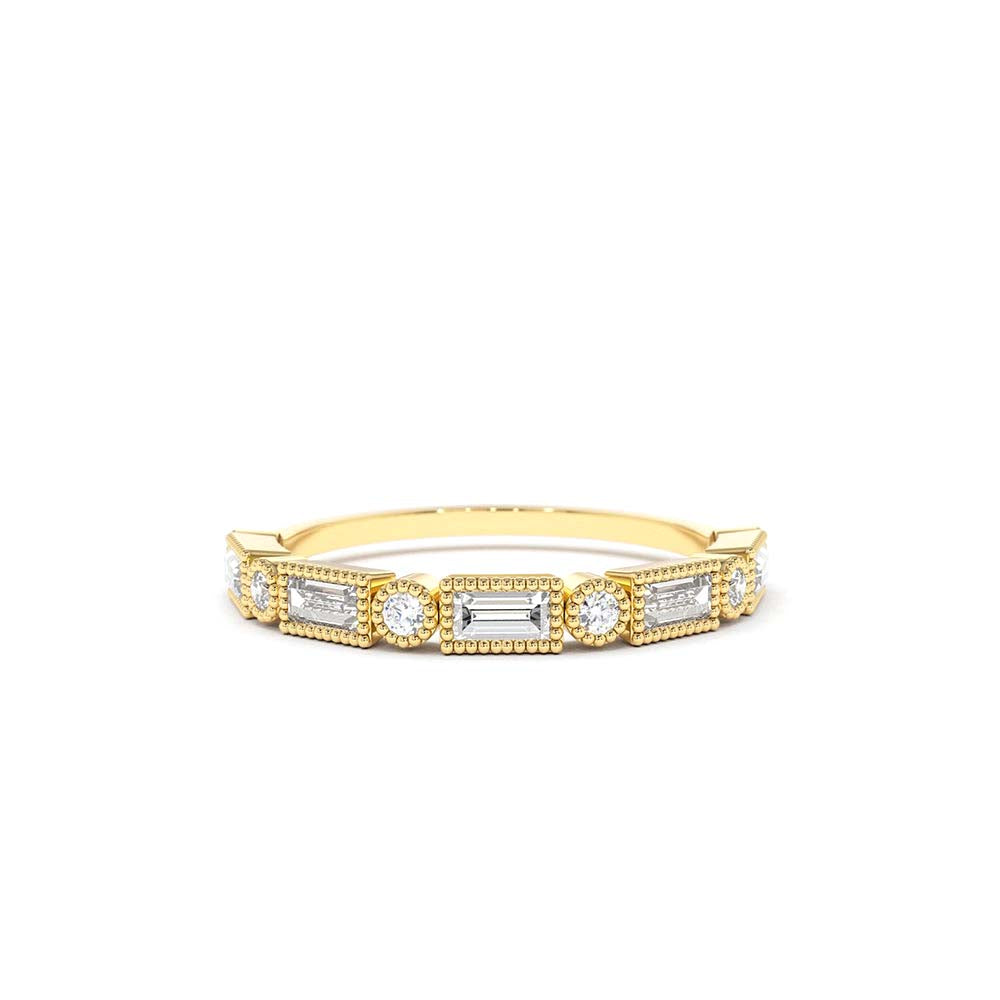 14K Gold Baguette and Round Diamond Ring by Orlina Fine