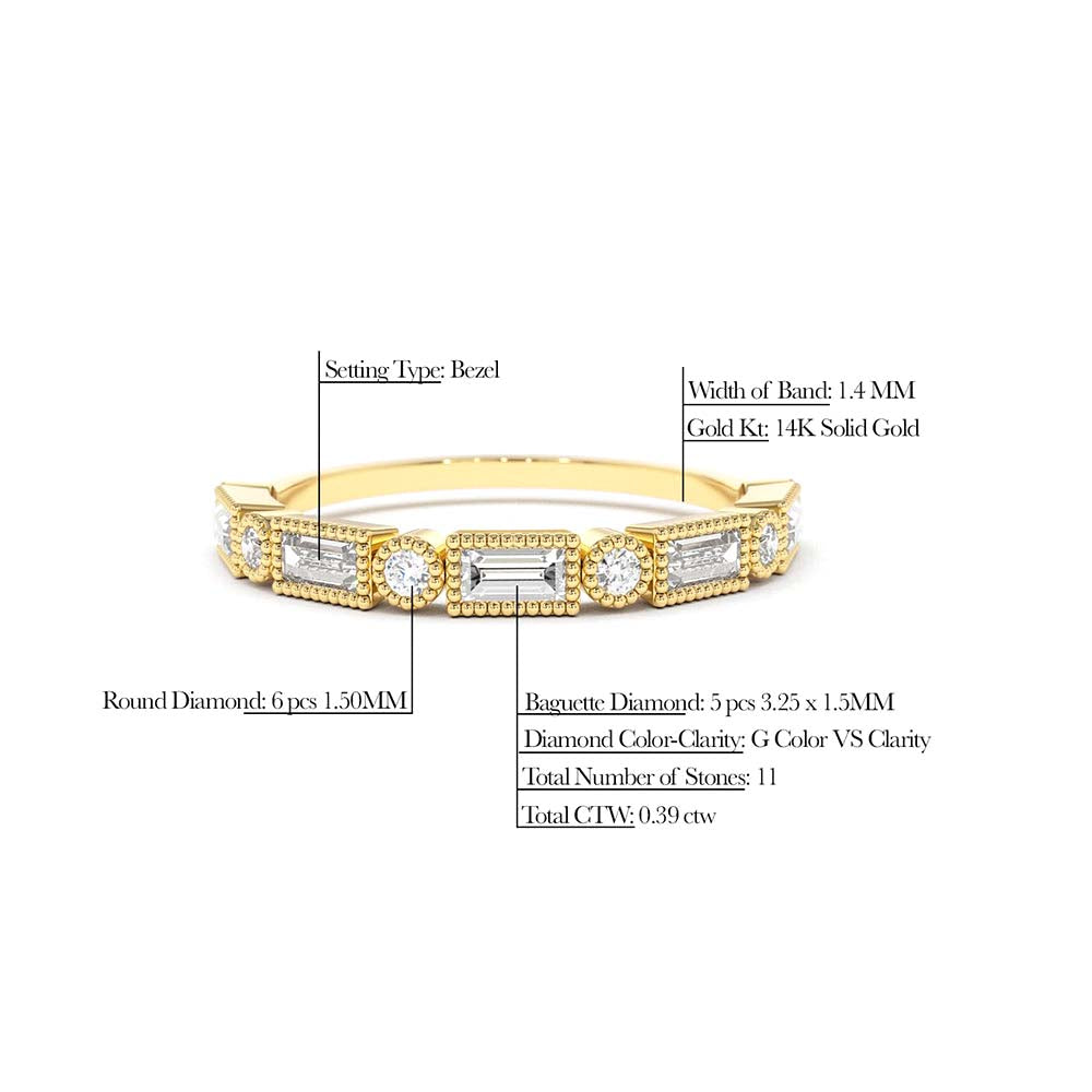 14K Gold Baguette and Round Diamond Ring - view 2