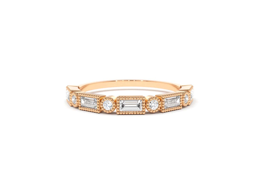 14K Gold Baguette and Round Diamond Ring - view 3