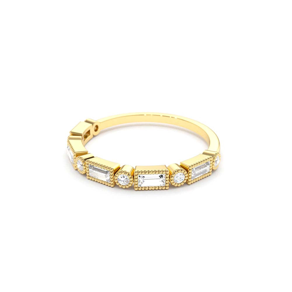 14K Gold Baguette and Round Diamond Ring - view 5