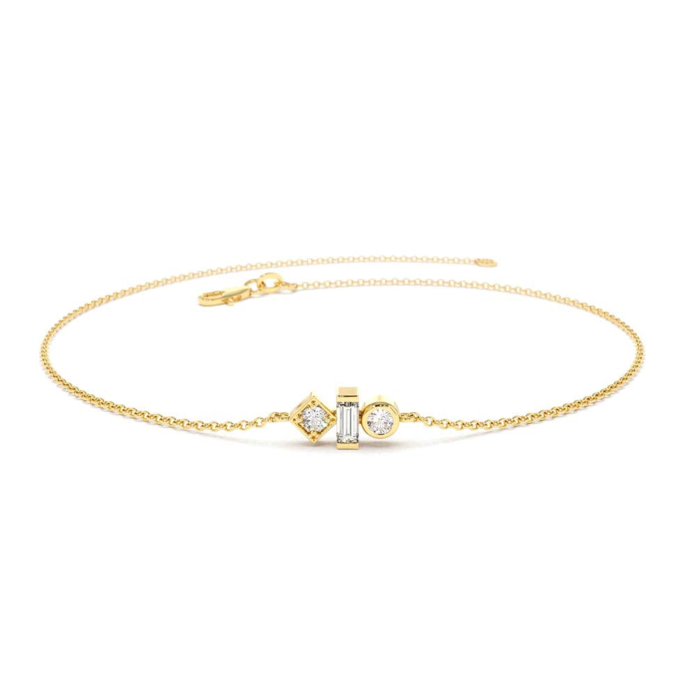 14K Gold Baguette and Round Diamond Mix Bracelet by Orlina Fine