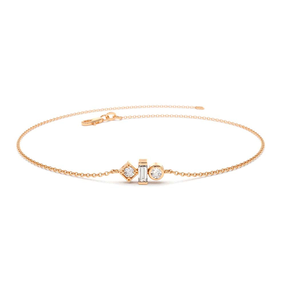 14K Gold Baguette and Round Diamond Mix Bracelet - view 2