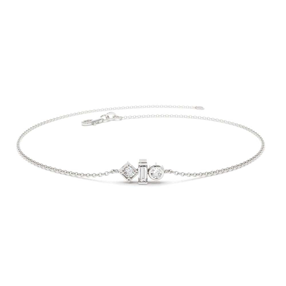 14K Gold Baguette and Round Diamond Mix Bracelet - view 3