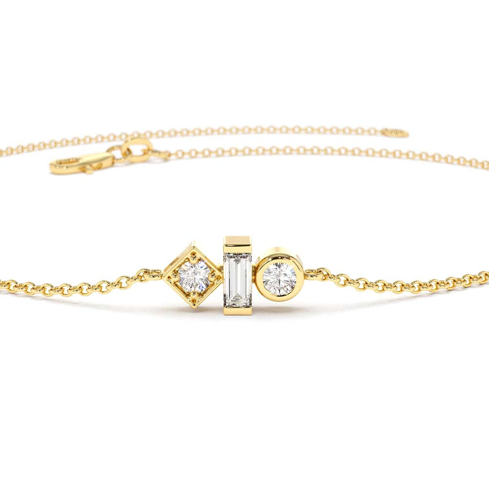 14K Gold Baguette and Round Diamond Mix Bracelet - view 5