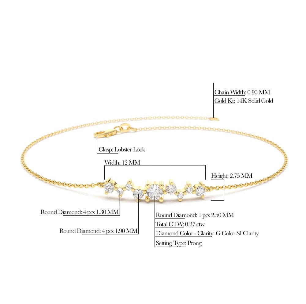 14K Gold Multi Diamond Cluster Bracelet - view 4