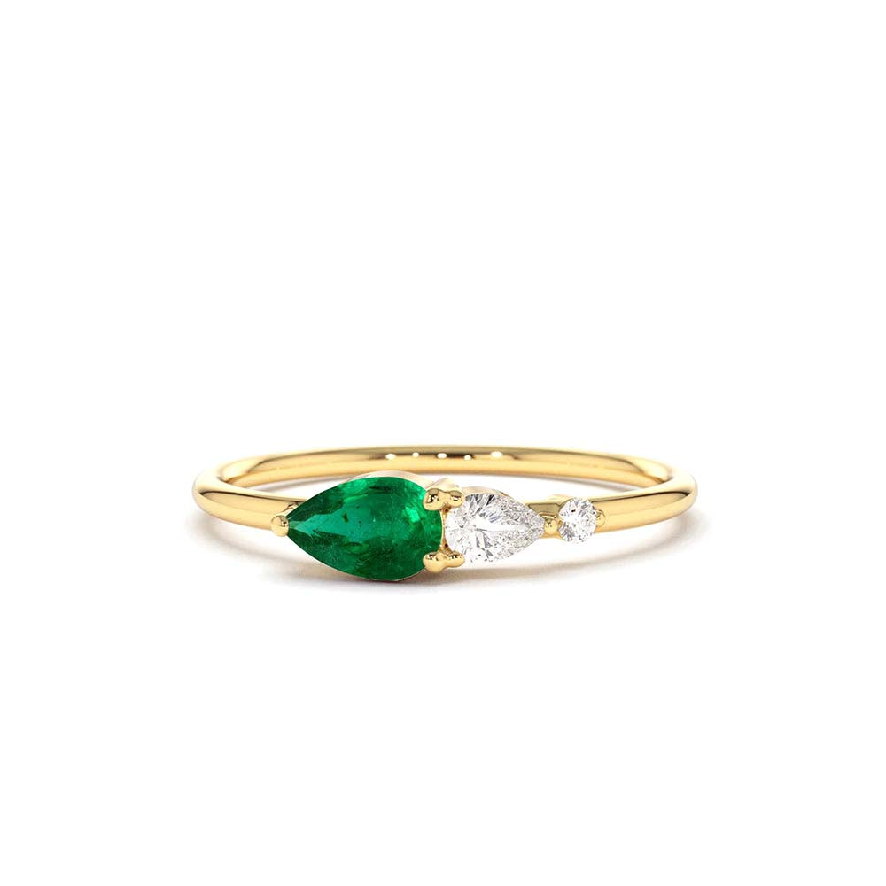 14K Pear Shape Emerald and Diamond Ring by Orlina Fine