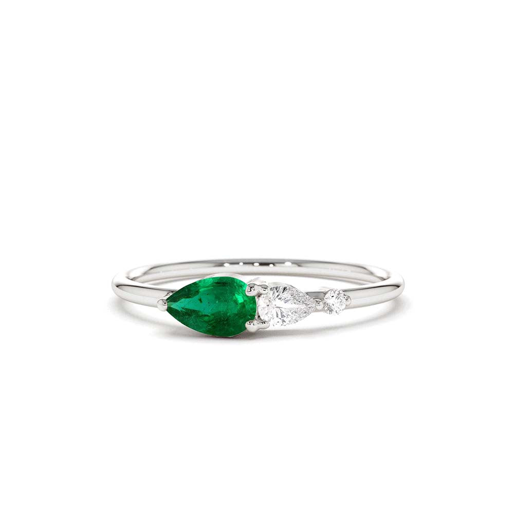 14K Pear Shape Emerald and Diamond Ring - view 3