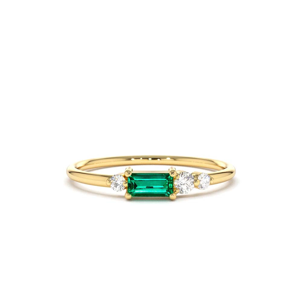 14K Gold Baguette Emerald Diamond Ring by Orlina Fine