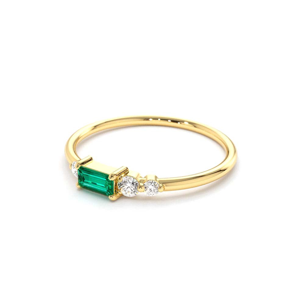 14K Gold Baguette Emerald Diamond Ring - view 4
