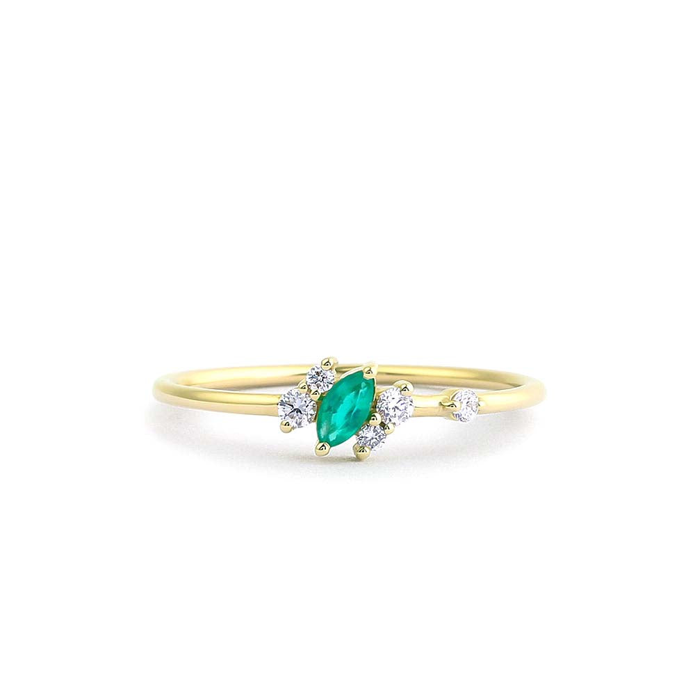 14K Slanted Marquise Emerald and Diamond Ring by Orlina Fine