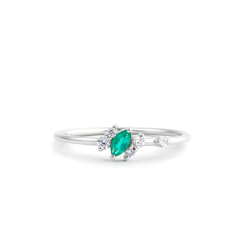 14K Slanted Marquise Emerald and Diamond Ring - view 2