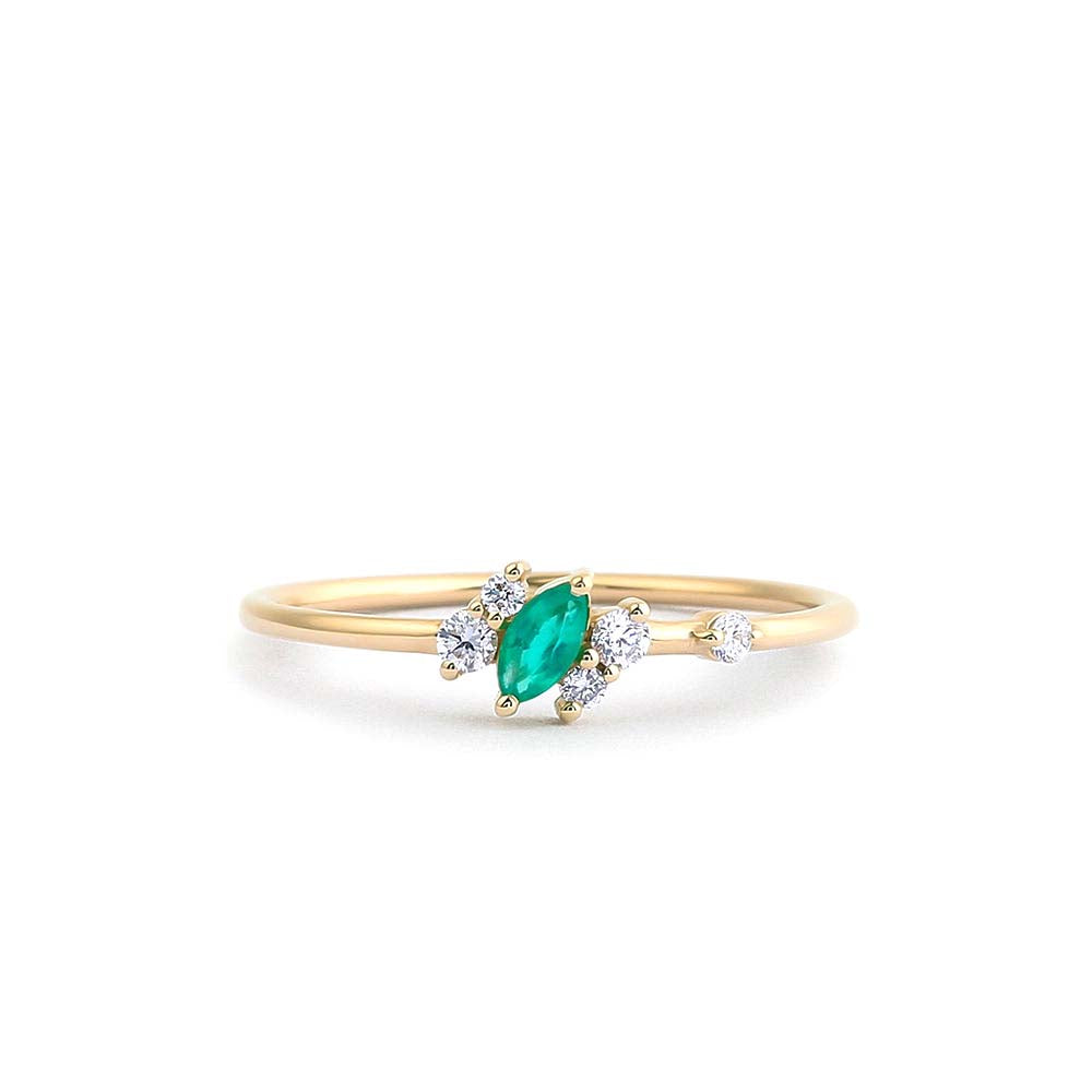 14K Slanted Marquise Emerald and Diamond Ring - view 3