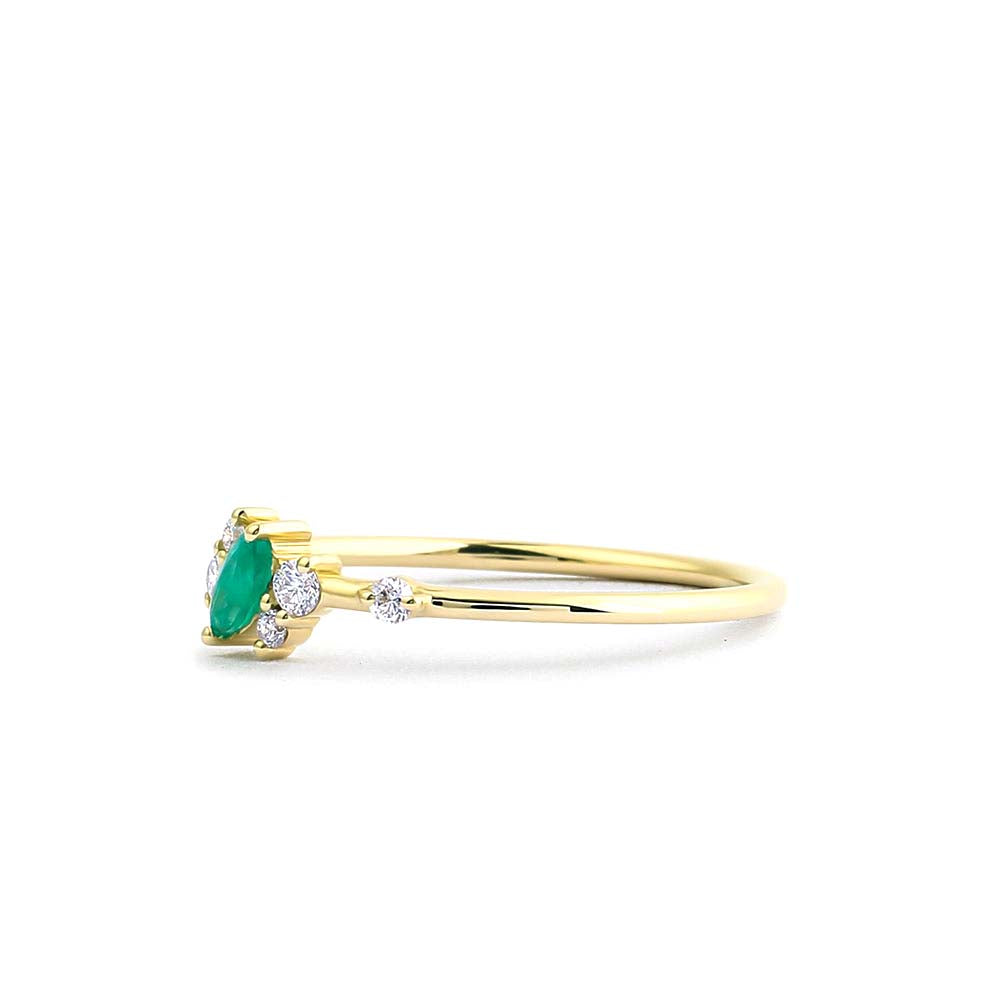 14K Slanted Marquise Emerald and Diamond Ring - view 4