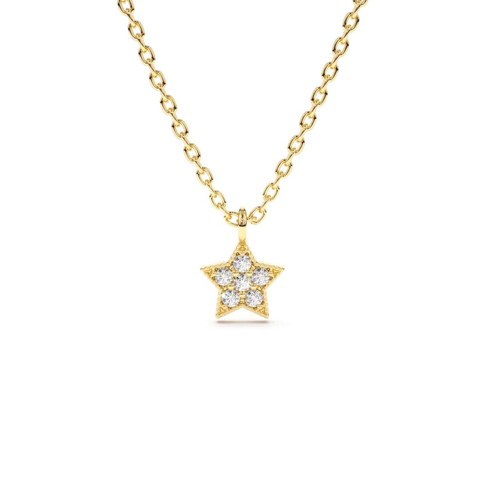 14K Gold Diamond Star Charm Necklace by Orlina Fine