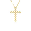 14K Gold Bezel Setting With Milgrain Diamond Cross Necklace by Orlina Fine