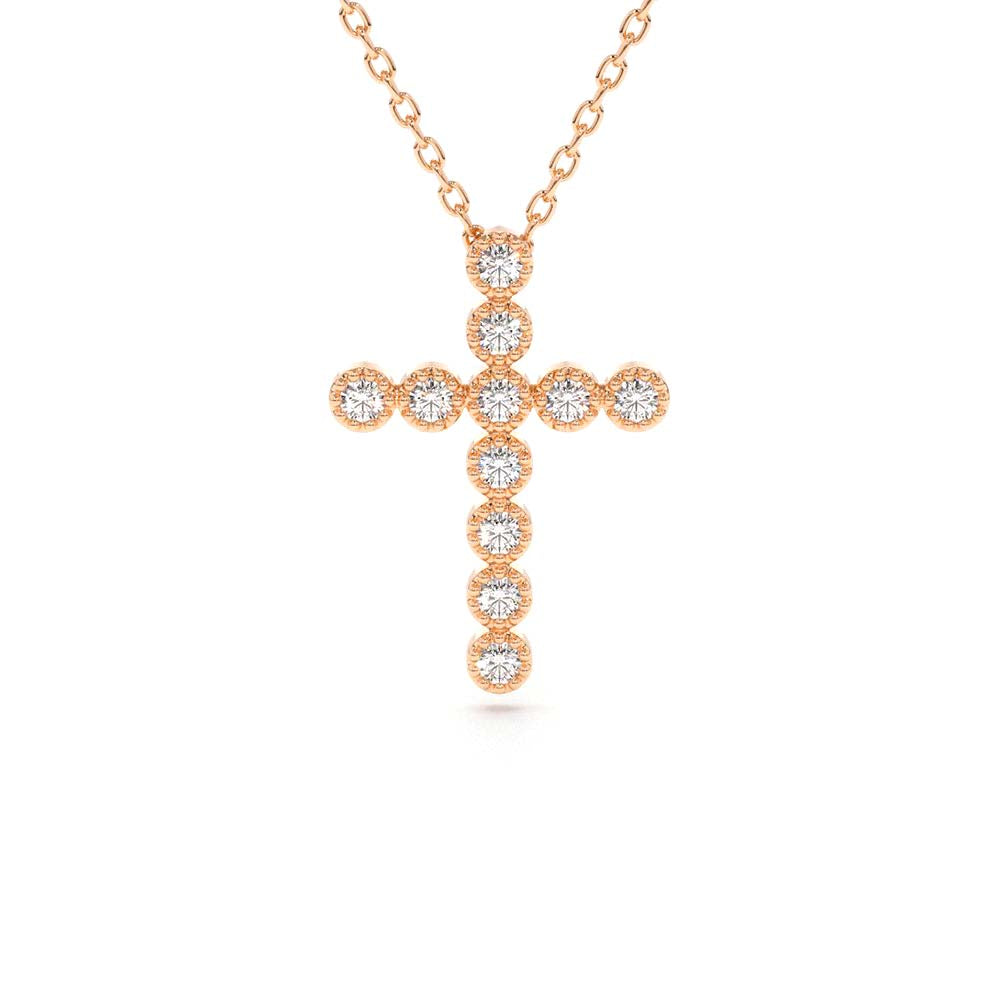 14K Gold Bezel Setting With Milgrain Diamond Cross Necklace - view 2