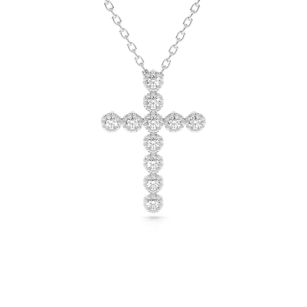 14K Gold Bezel Setting With Milgrain Diamond Cross Necklace - view 3