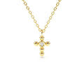 14K Gold Tiny Ball Diamond Cross Necklace by Orlina Fine