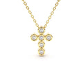 14K Gold 6 Stone Bezel Setting Diamond Cross Necklace by Orlina Fine