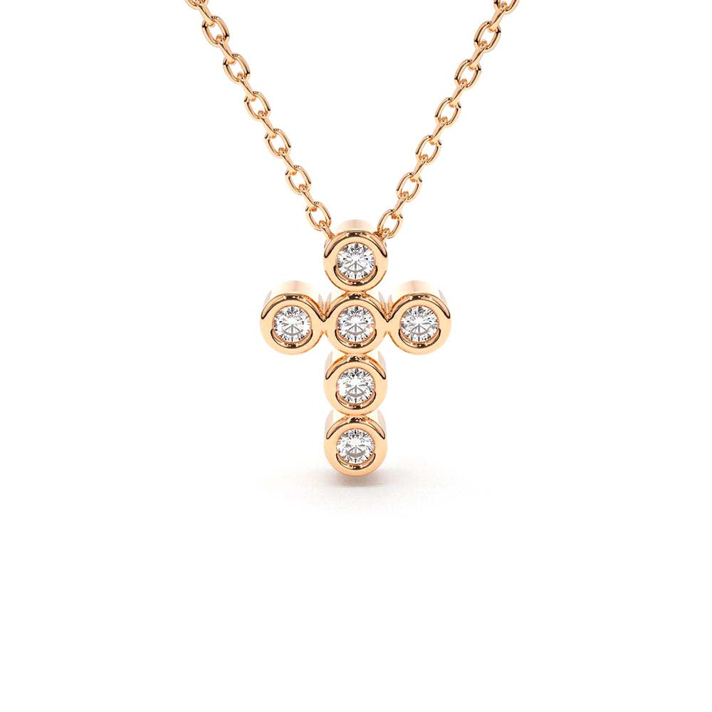 14K Gold 6 Stone Bezel Setting Diamond Cross Necklace - view 2