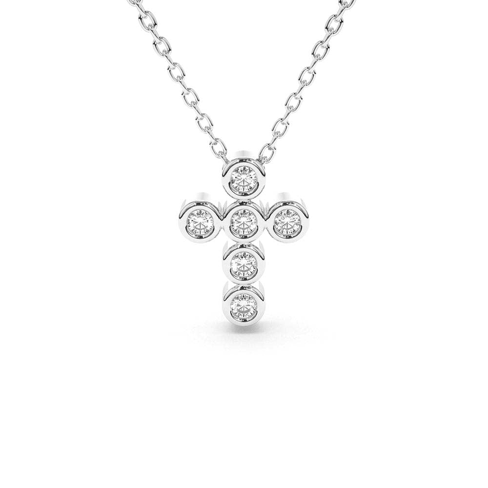 14K Gold 6 Stone Bezel Setting Diamond Cross Necklace - view 3