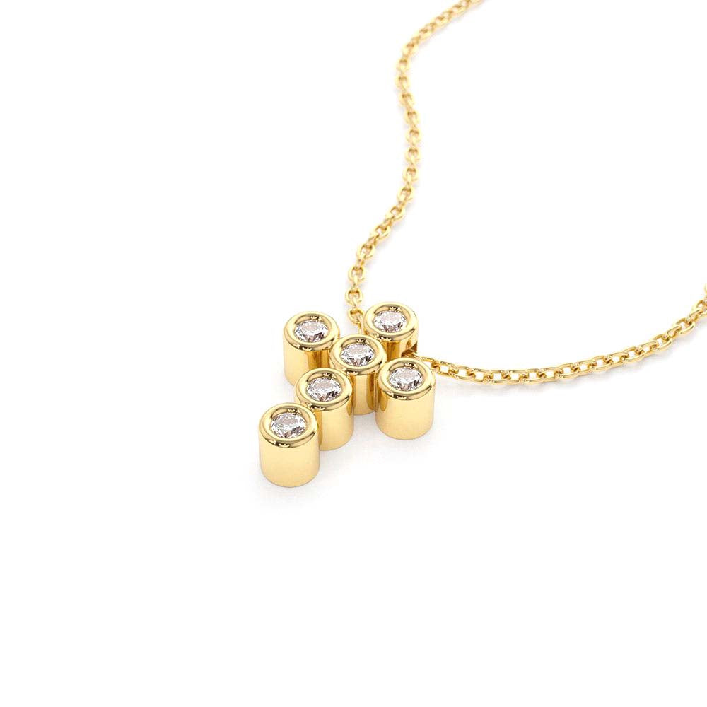 14K Gold 6 Stone Bezel Setting Diamond Cross Necklace - view 4