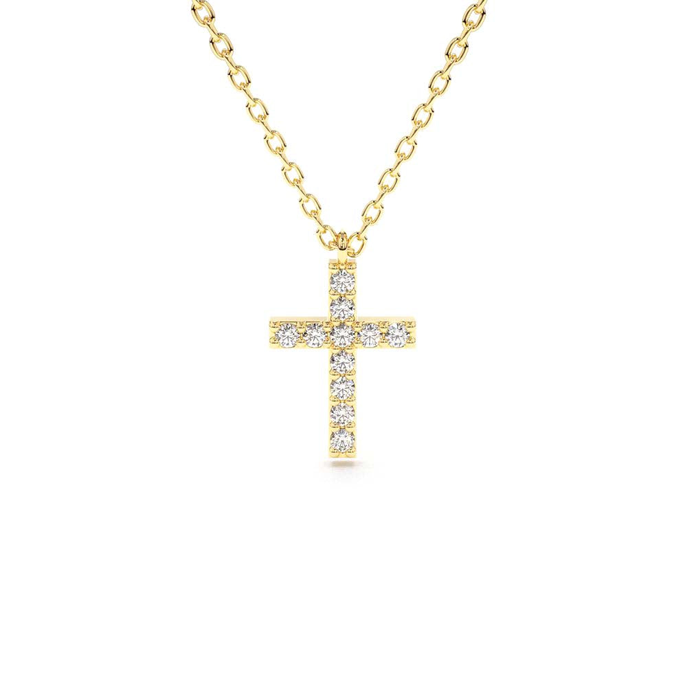 14K Gold Micro Pave Diamond Cross Necklace by Orlina Fine