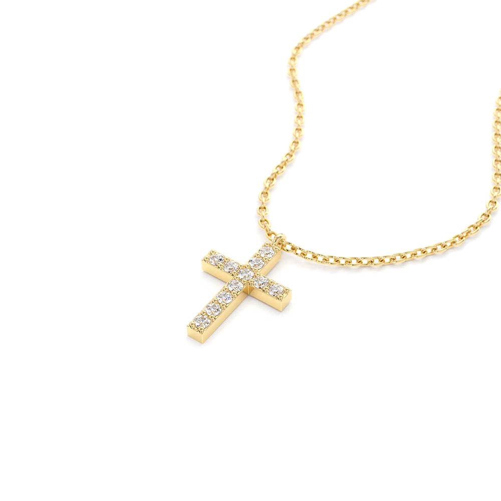 14K Gold Micro Pave Diamond Cross Necklace - view 5