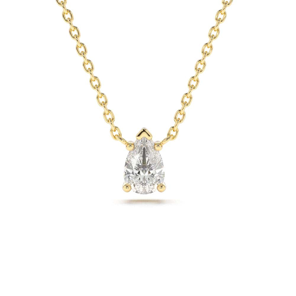 14K Gold Pear Shape Diamond Solitaire Necklace by Orlina Fine