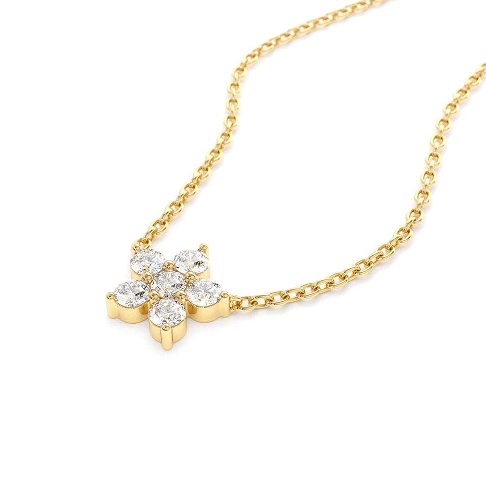 14K Gold Flower Charm Diamond Necklace - view 4