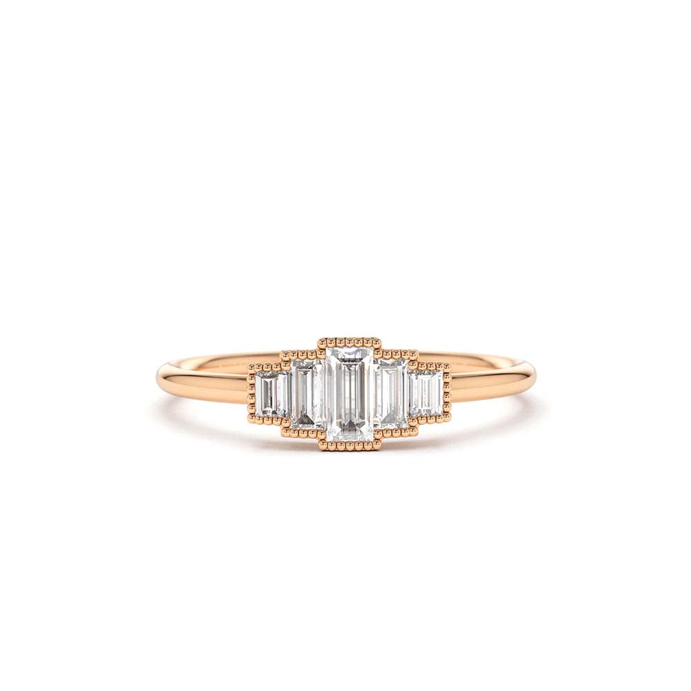 14K Gold Step Cut Baguette Diamond Ring - view 2