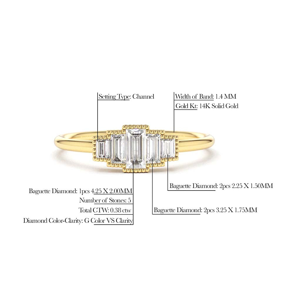 14K Gold Step Cut Baguette Diamond Ring - view 4