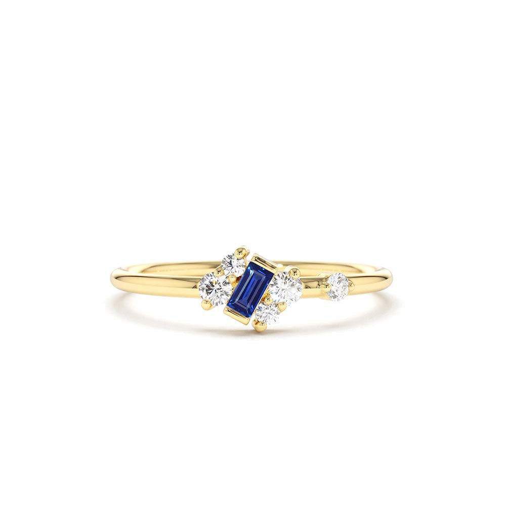 14K Gold Slanted Baguette Sapphire Ring by Orlina Fine