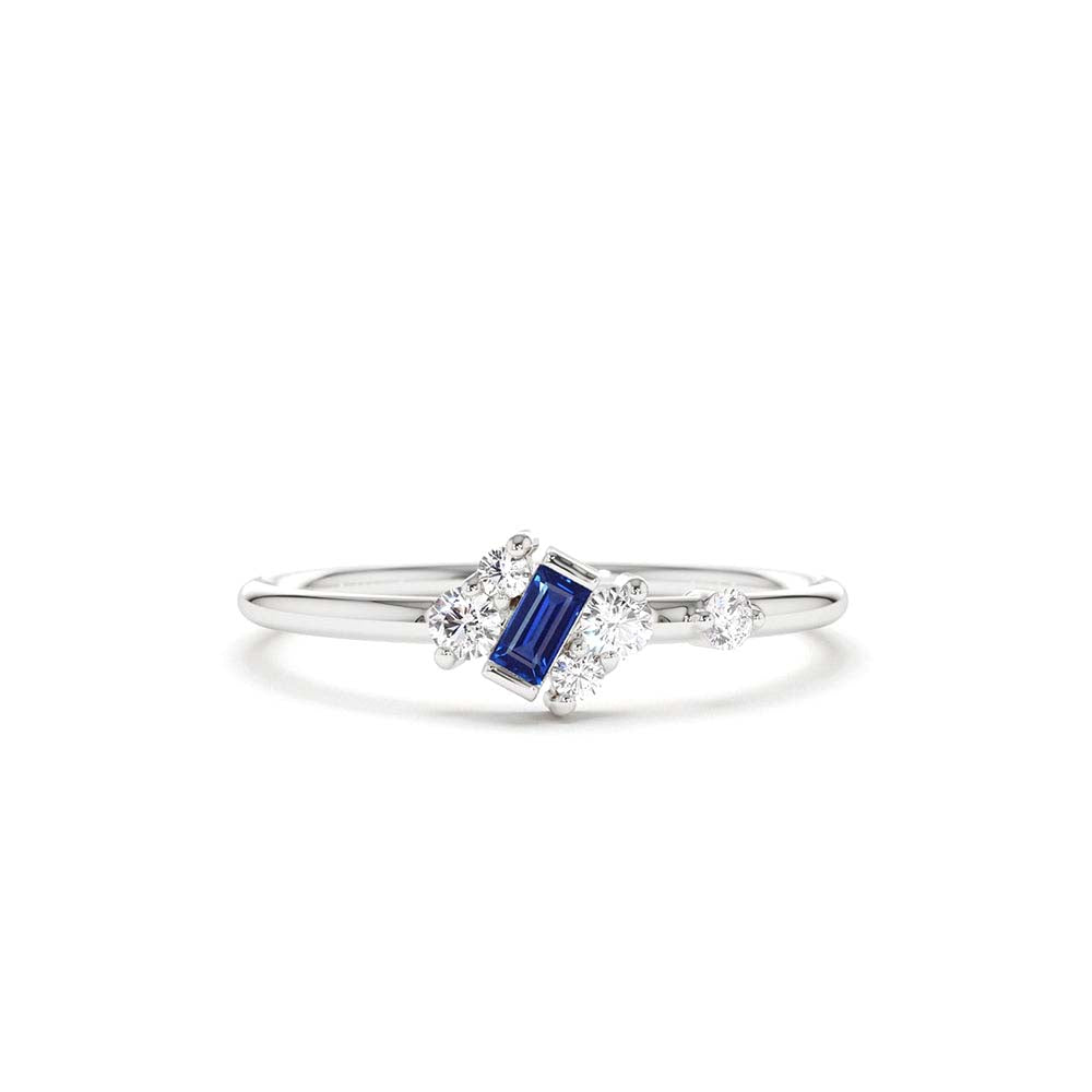 14K Gold Slanted Baguette Sapphire Ring - view 3