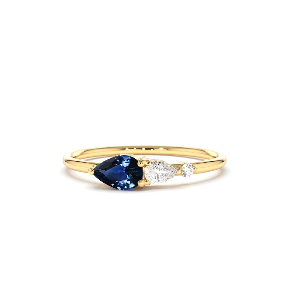 14K Gold Pear Shape Natural Sapphire with Pear Shape Diamond Ring by Orlina Fine