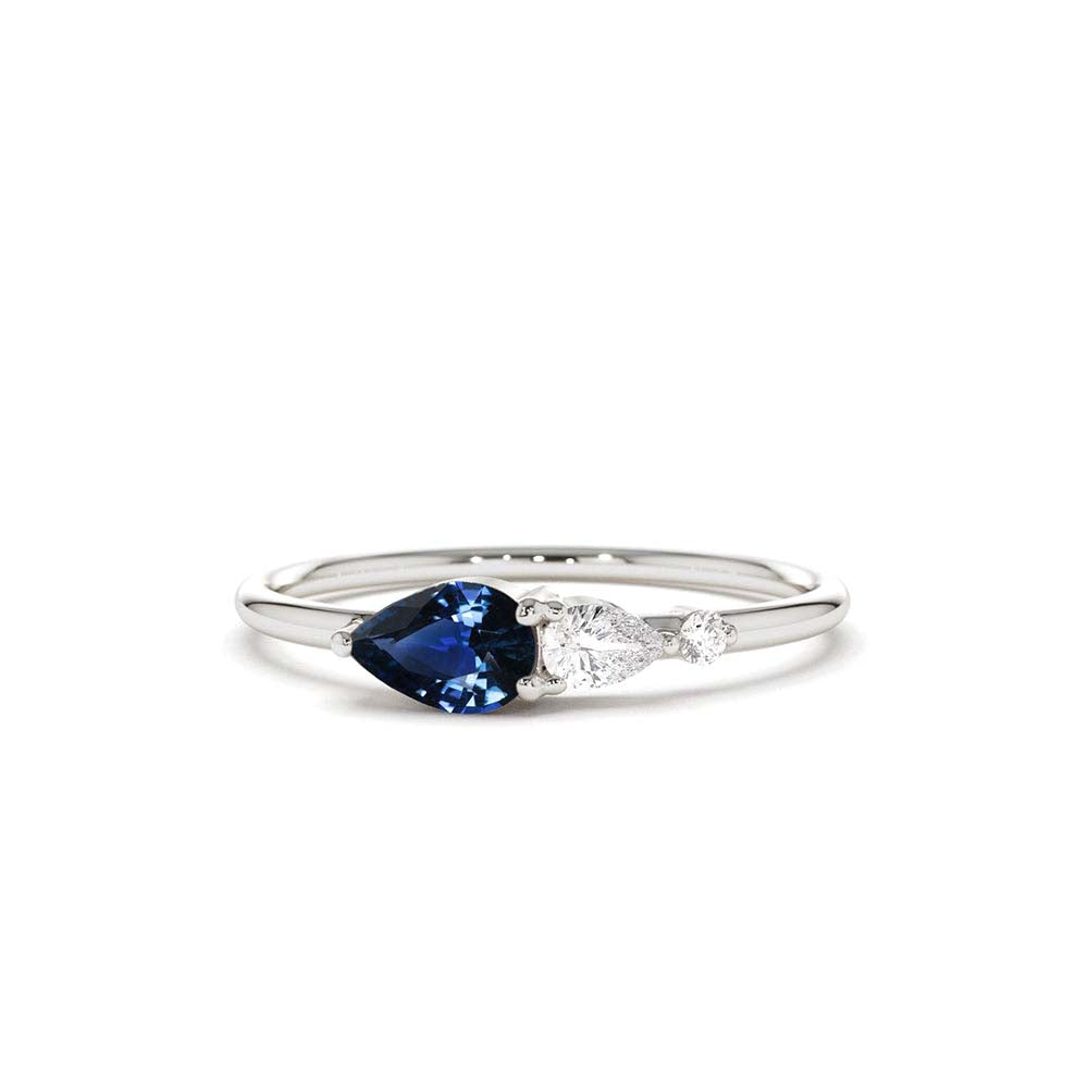 14K Gold Pear Shape Natural Sapphire with Pear Shape Diamond Ring - view 3