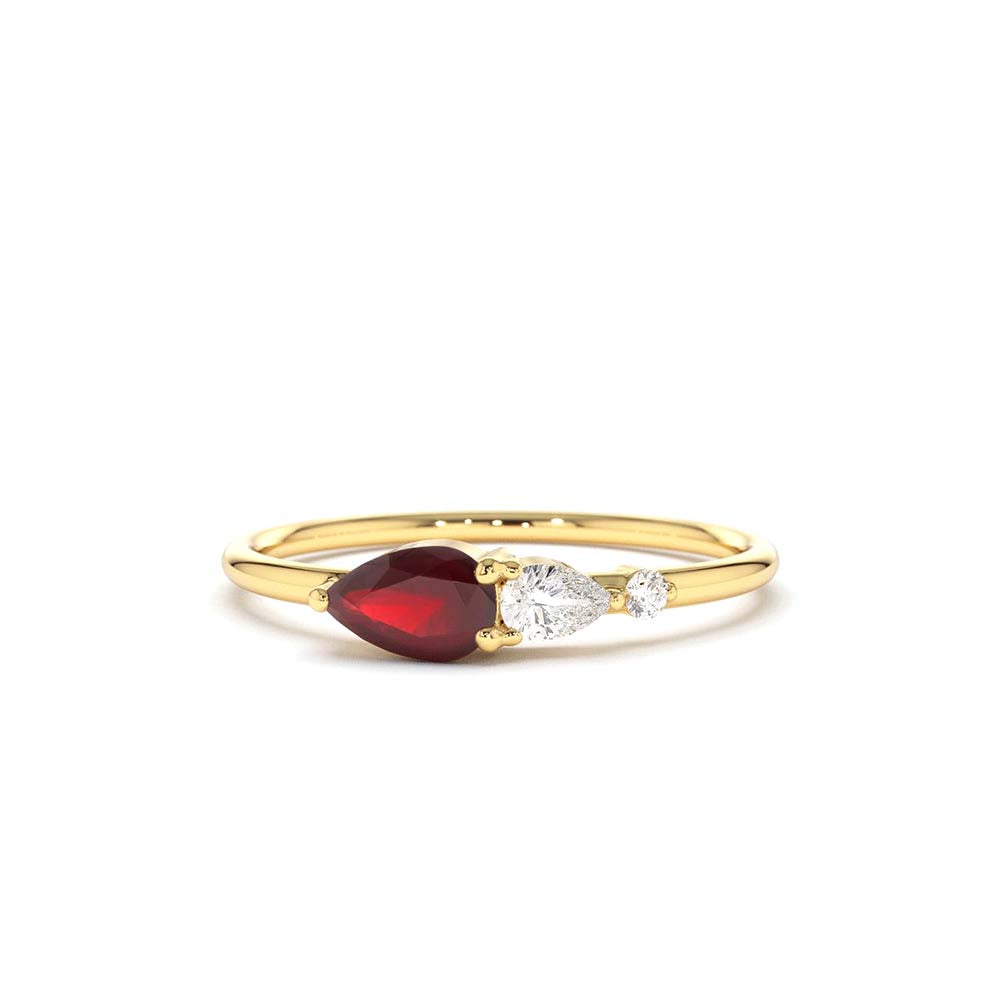 14K Gold Pear Shape Natural Ruby with Pear Shape Diamond Ring by Orlina Fine