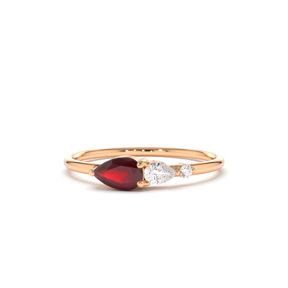 14K Gold Pear Shape Natural Ruby with Pear Shape Diamond Ring - view 2