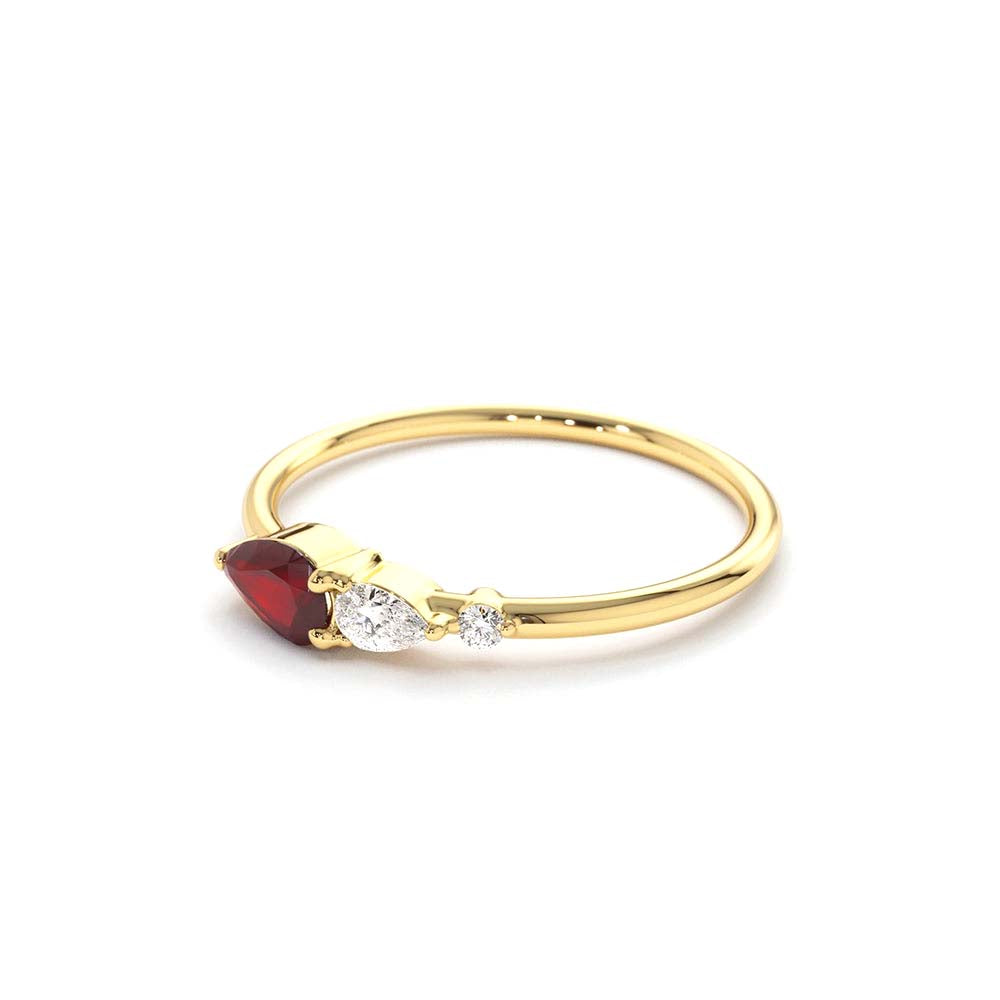 14K Gold Pear Shape Natural Ruby with Pear Shape Diamond Ring - view 4