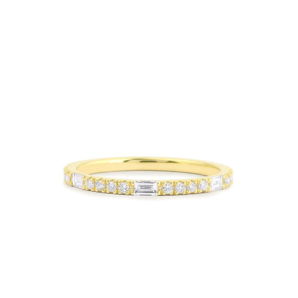 14K Gold Baguette and Round Cut Diamond Wedding Band by Orlina Fine