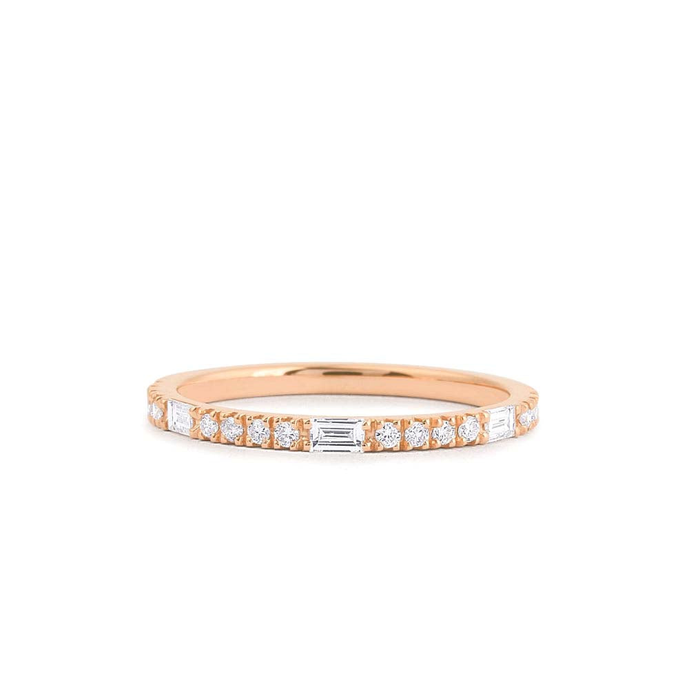 14K Gold Baguette and Round Cut Diamond Wedding Band - view 2